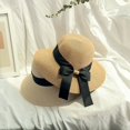 thumbnail image 3 of CoCopeaunt Summer Korea Fashion Ribbon Bow Lady Straw Hat Beach Resort Sun Block Foldable Beach Hat, 3 of 6