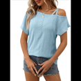 thumbnail image 2 of Blusas Cruzadas de un Solo Hombro para Mujer, Camisetas de Verano con Hombros Descubiertos, Blusas Casuales de Corta con Ojales. Azul M, 2 of 8
