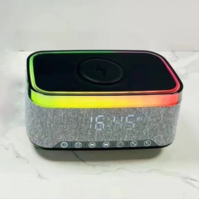 Altavoz Bluetooth con Carga Inalámbrica Luz LED Ambiental y Despertador- Radio FM Carga USB 15W
