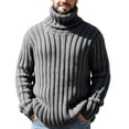 thumbnail image 2 of Ceisia Mens Thick Ribbed Turtleneck Knitted Sweater Long Sleeve Solid Color Warm Casual Pullover Top Gray XL Gift, 2 of 8
