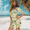thumbnail image 3 of FKELYI Shamrock Leag Rainbow Leprechaun Hat Print Women's Swimsuit Coverup Round Neck Bathing Suit Cover Ups Casual Half-Sleeve Bikini Beach Dress for Summer Vacation Party, 2XL, 3 of 6