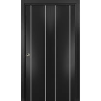 Sliding Closet Bi-fold Doors 48 x 80 inches | Planum 0410 Matte Black with Frosted Glass | Sturdy Tracks Moldings Trims Hardware Set | Wood Solid Bedroom Wardrobe Doors
