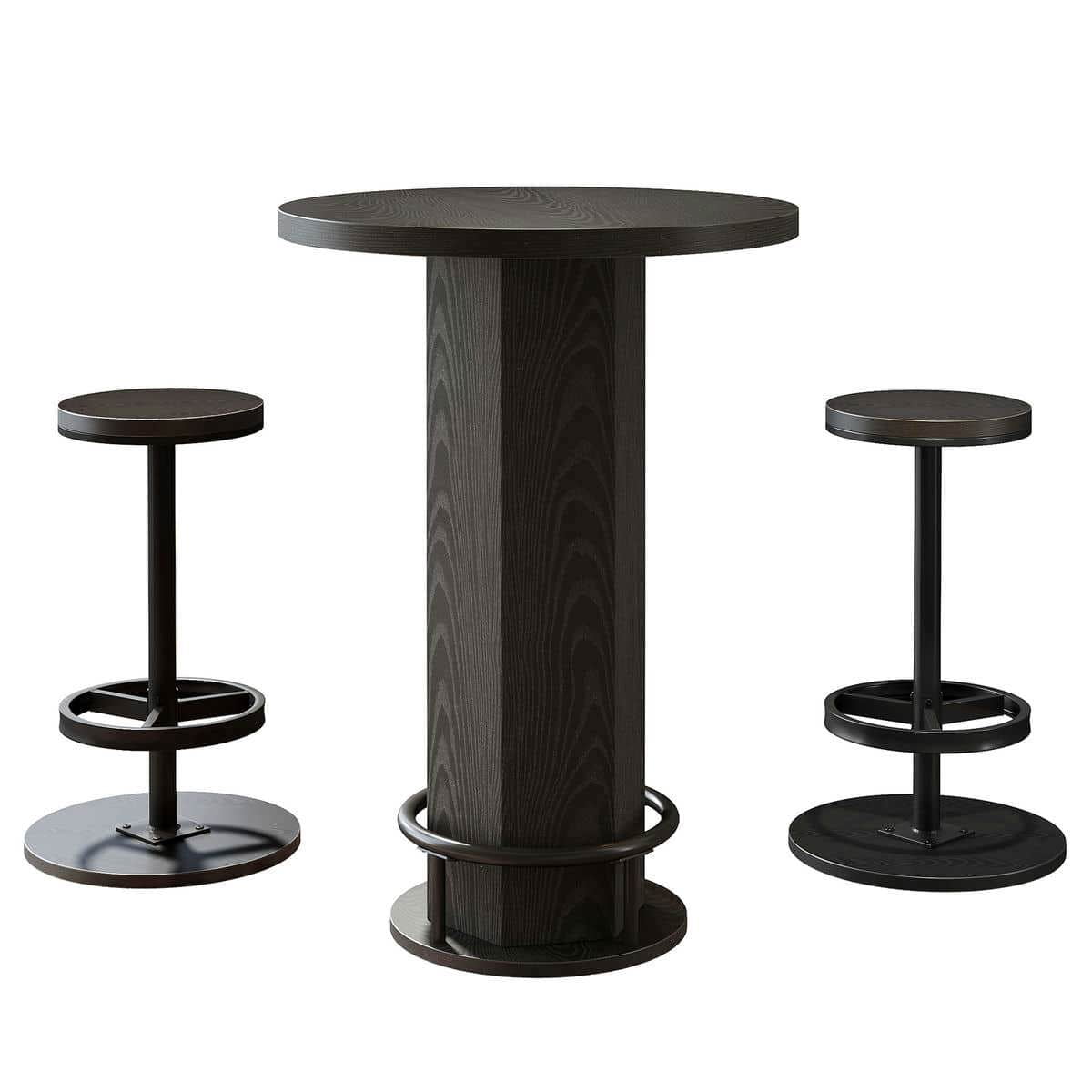 Resenkos 3 Piece Pub Dining Set, Modern Round bar Table and Stools for 2, Kitchen Counter Height, Wood Top, Black