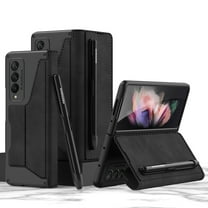 ELEHOLD Luxury Folding Leather Case for Samsung Galaxy Z Fold 3 Multi-Functional Wallet Case with Card Slots Pen Slot Shockproof Support Wireless Charging Case for Z Fold 3, Black