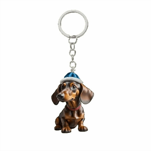 Christmas Dachshund Acrylic Keychain, Cute Dog Ornament with Holiday Hat for Keys Bags Backpack Decor, Festive Gift for Pet Lovers and Family Christmas Celebration