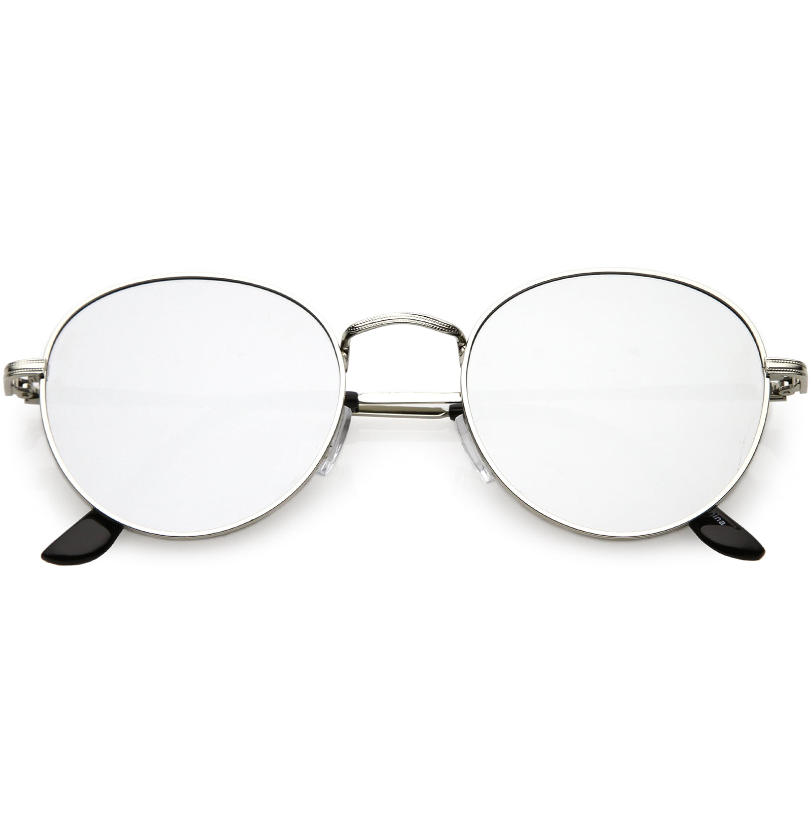Classic Full Metal Round Sunglasses Slim Temple Color Mirrored Flat ...
