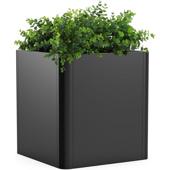 Metal Square Planter Box, Galvanized Steel Planters for Outdoor Plants, 20"x 20"x 21" Black Large Outdoor Planters with Drainage Hole for Porch/Patio/Garden