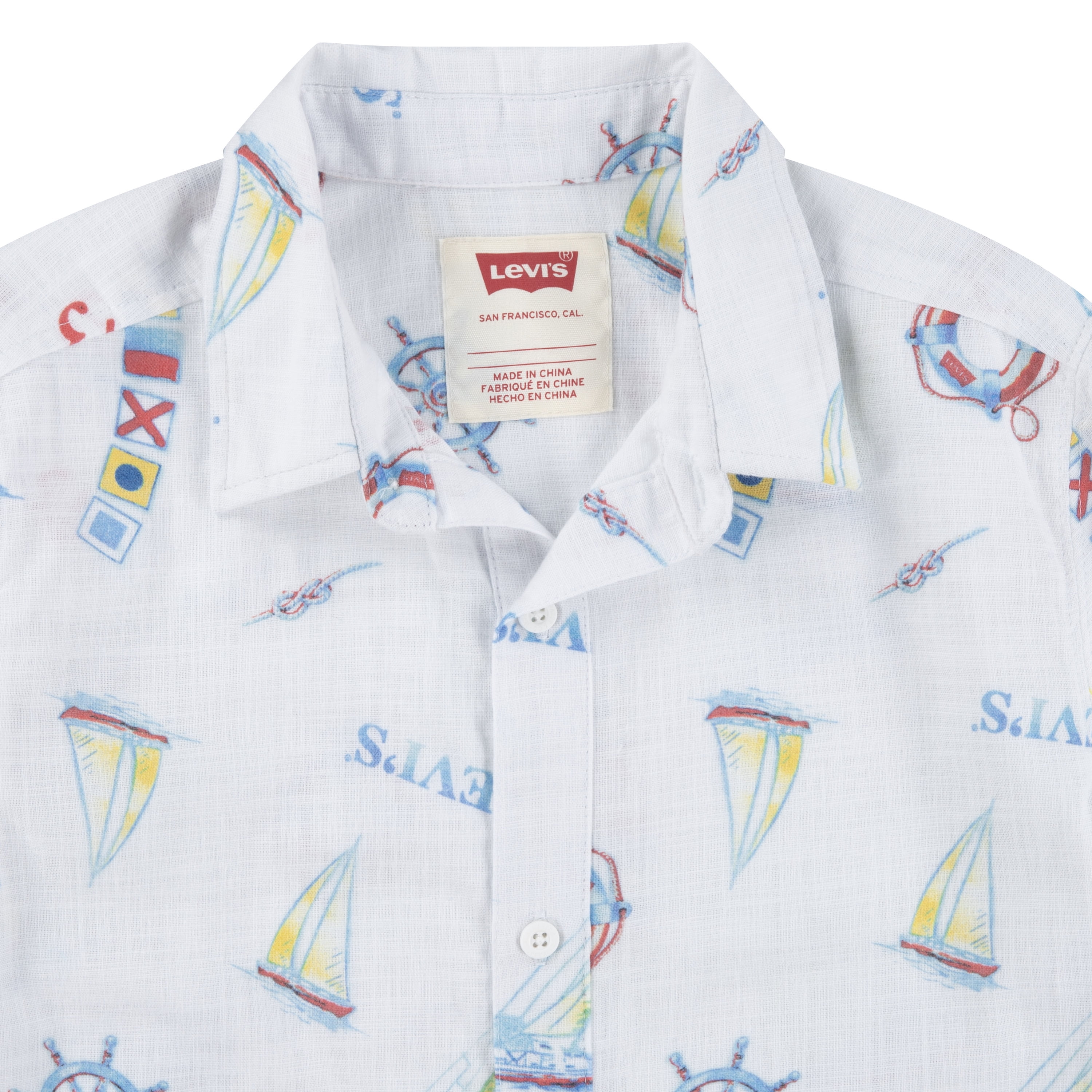 Levi's Boys' Print Textured Button Up Cotton Shirt with Short Sleeves, Sizes 8-20