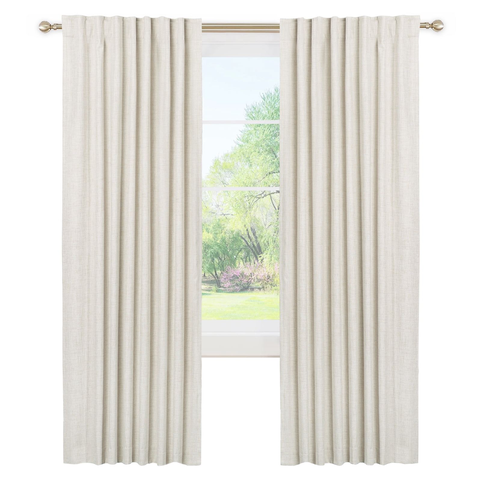 100% Blackout Curtains 2 Panels Set, Machine Washable Linen Textured Blackout drape for Bedroom, Back Tab/Rod Pocket Curtains , Cream, W50" x L84"