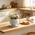 thumbnail image 5 of Ceramic Vase with Tray Spherical Striped Flower Pot Planter Desktop Flower Vase for Home Decor Matte Solid Color Tabletop Vase for Fresh Or Dry Flowers for Kitchen Office Shelf 5.71X5.71X4.13 inch, 5 of 6