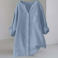 thumbnail image 5 of Yubnlvae Long-Sleeve Collared Linen Shirt - Women's Button-Up Top for Office, Travel, Or Smart Casual, Women's Plain V-Neck T-Shirt Basic Staple Tee Soft Cotton Summer Casual Top, Blue, Xxl, 5 of 7