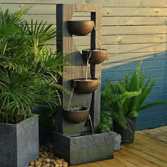 Garden Springs 5 Tier Cascading Polyresin Water Fountain with LED Lights