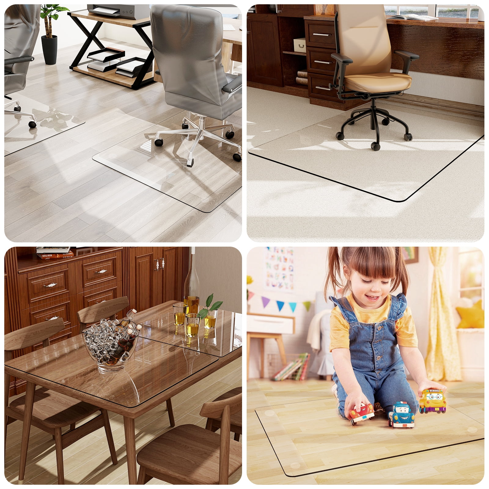 SHATTERVIEW 46"x55" Office Chair Mat Tempered Glass Mat for Carpeted Floors,Clear