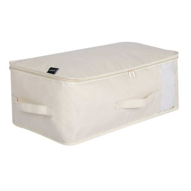 1 paquete de bolsas grandes de lona para almacenamiento de edredón, organizador de armario para ropa, suéter, organizador de ropa con cremallera doble, tres asas de transporte para manta, ar