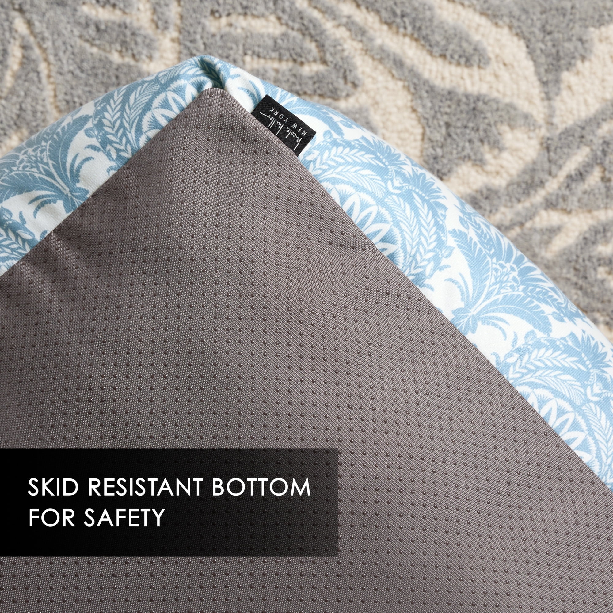 NICOLE MILLER NEW YORK PET Mod Damask Plushy Bolster Pet Bed, Cozy & Calming, Water Repellent, Non-Slip Bottom, 100% Machine Washable, Blue, Large 35"x28"x8"