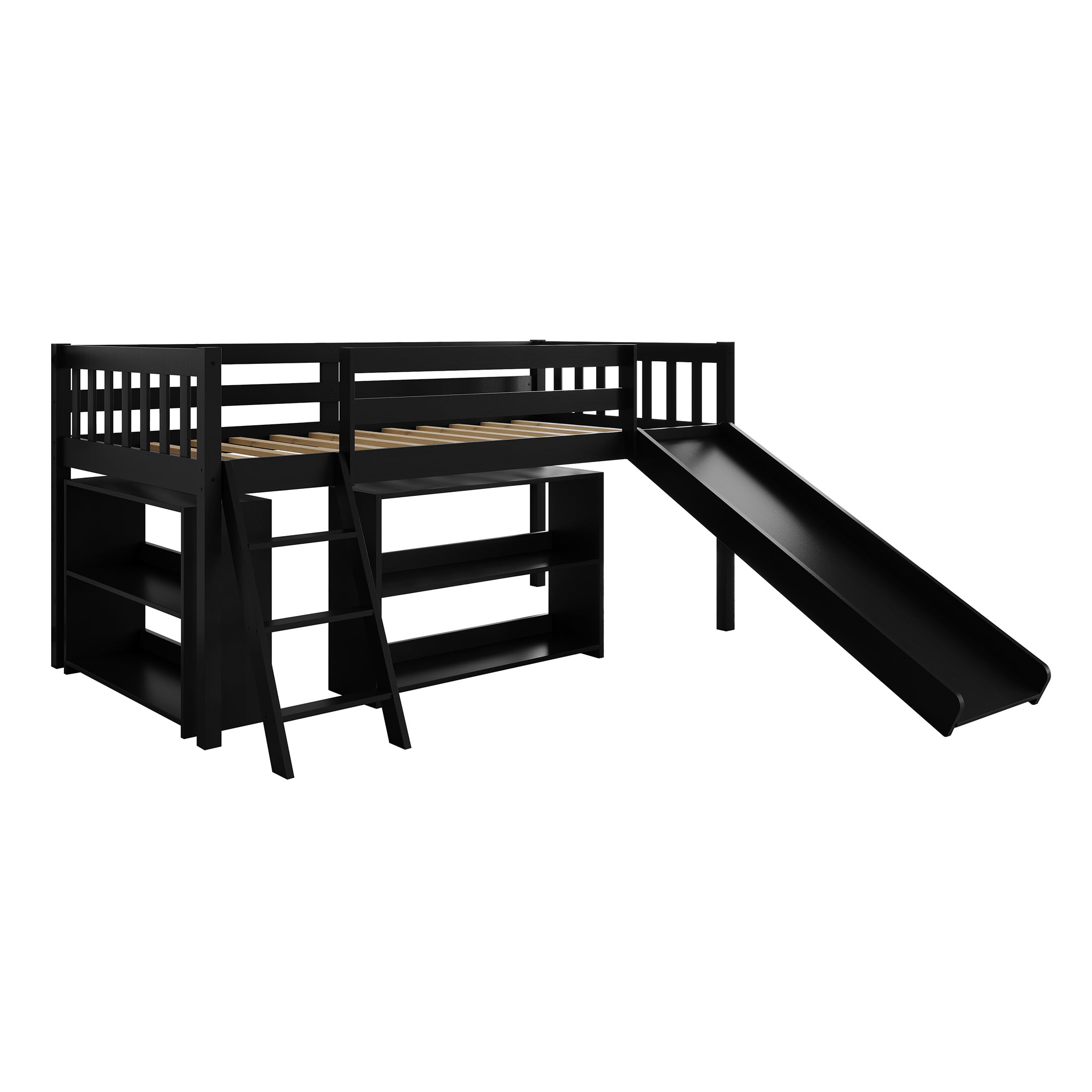 Castle Place Simple Twin Loft Bed with Ladder, Black