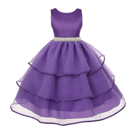 Chic Baby Girls Purple Organza Overlaid Pearl Flower Girl Dress