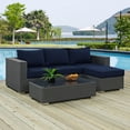 thumbnail image 1 of Modway Rattan Sojourn 3-Piece Wicker Outdoor Patio Furniture Sectional, Navy, 1 of 8