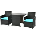 thumbnail image 2 of Gymax 3PCS Patio Wicker Bistro Set PE Rattan Dining Table Set w/ Turquoise Cushions, 2 of 10