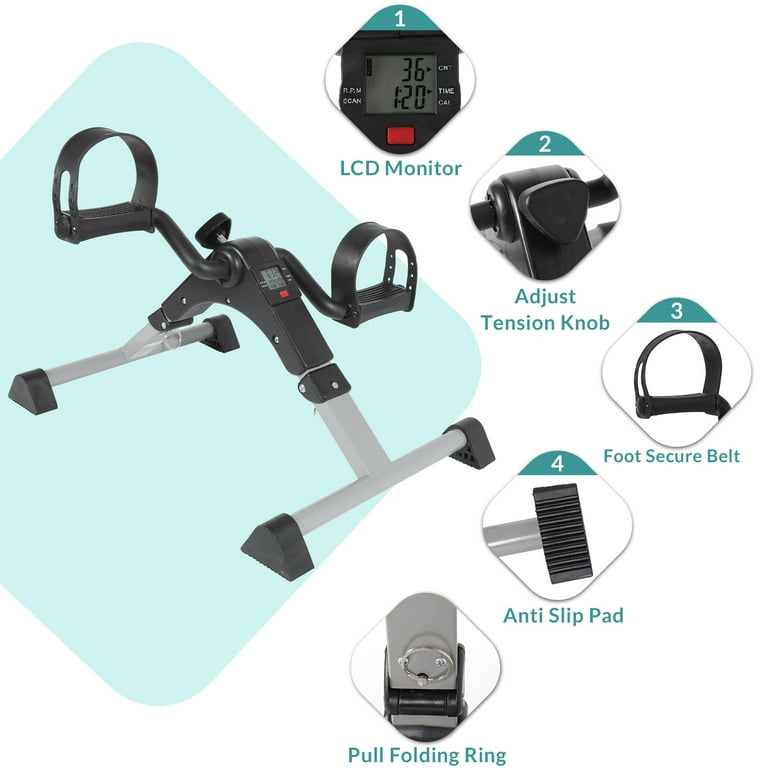 MEETWARM Pedal Exerciser Under Desk Exercise Peddler Arm Leg Folding Mini Stationary Peddler Bike with LCD Display Portable Bicycle Exerciser Machine