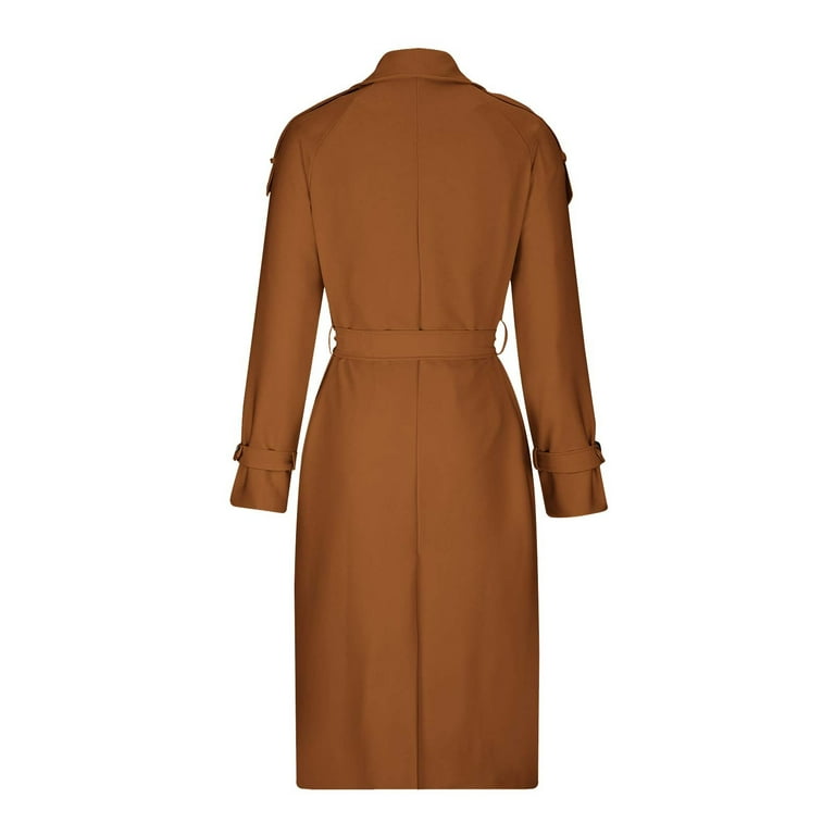 Olyvenn Women's Lapel Long Sleeve Solid Color Trench Coat Loose