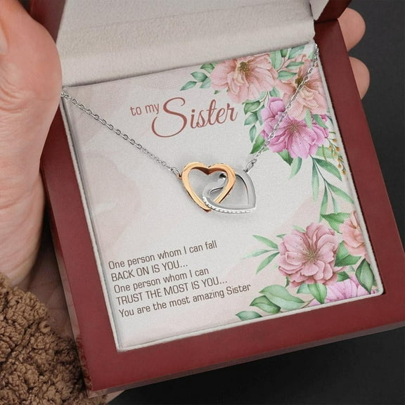 To My Sister Necklace - Sister Jewelry Gift, Interlocking Hearts Necklace with Meaningful Message Card Inside, Perfect Birthday Gift