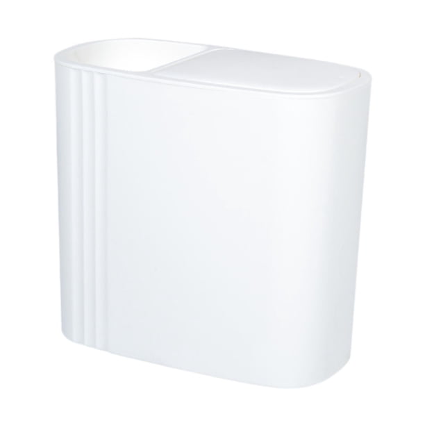 Cubo de basura pequeño y compacto con tapa, 12 l, para baño de dormitorio. blanco