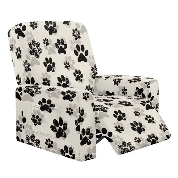 HUISEFOR Dog Paw Print Recliner Chair Cover, Stretch Recliner Covers for Recliner Chair, Soft & Non-Slip Furniture Protector, Washable & Pet Friendly, for Cats, Dogs, Kids, Living Room