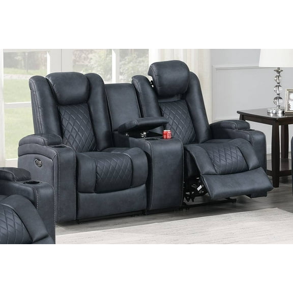 Breathable Leatherette Power Motion Loveseat,Navy Blue