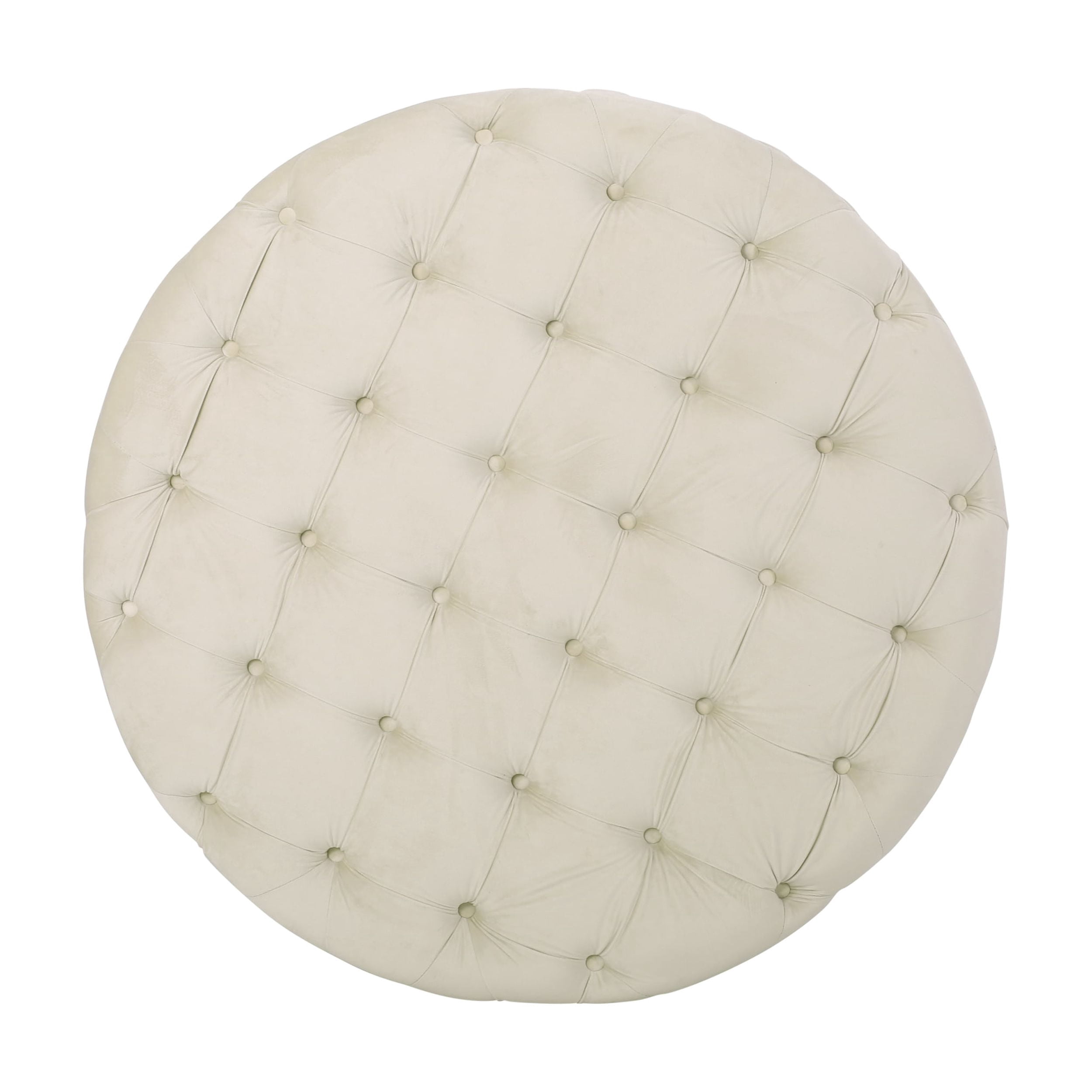 Noble House Vincent Modern Glam Round Tufted Velvet Ottoman, Beige