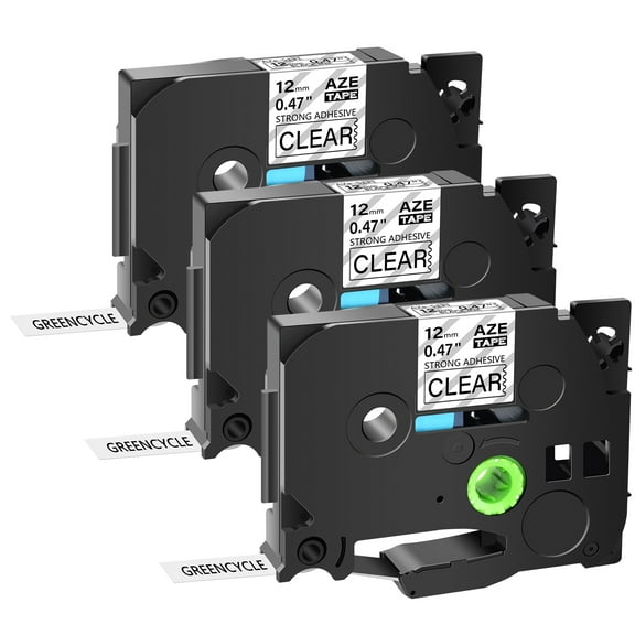 GREENCYCLE 3 Pack Compatible for Brother TZe-S131 TZ-S131 TZ-131 TZe-131 Tape 12mm 0.47'' Laminated Black on Clear Extra Strength Label Tapes use in P-Touch PT-D210 D400 D600 Label Maker 26.2ft 8m