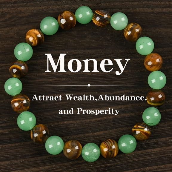 DESIGNICE Money Attraction Bracelet with Green Aventurine and Tiger Eye - Blue Friendship Bracelet Beaded Jewelry Protection Bracelet Encouragement Gift Fashion Artificial Bracelet