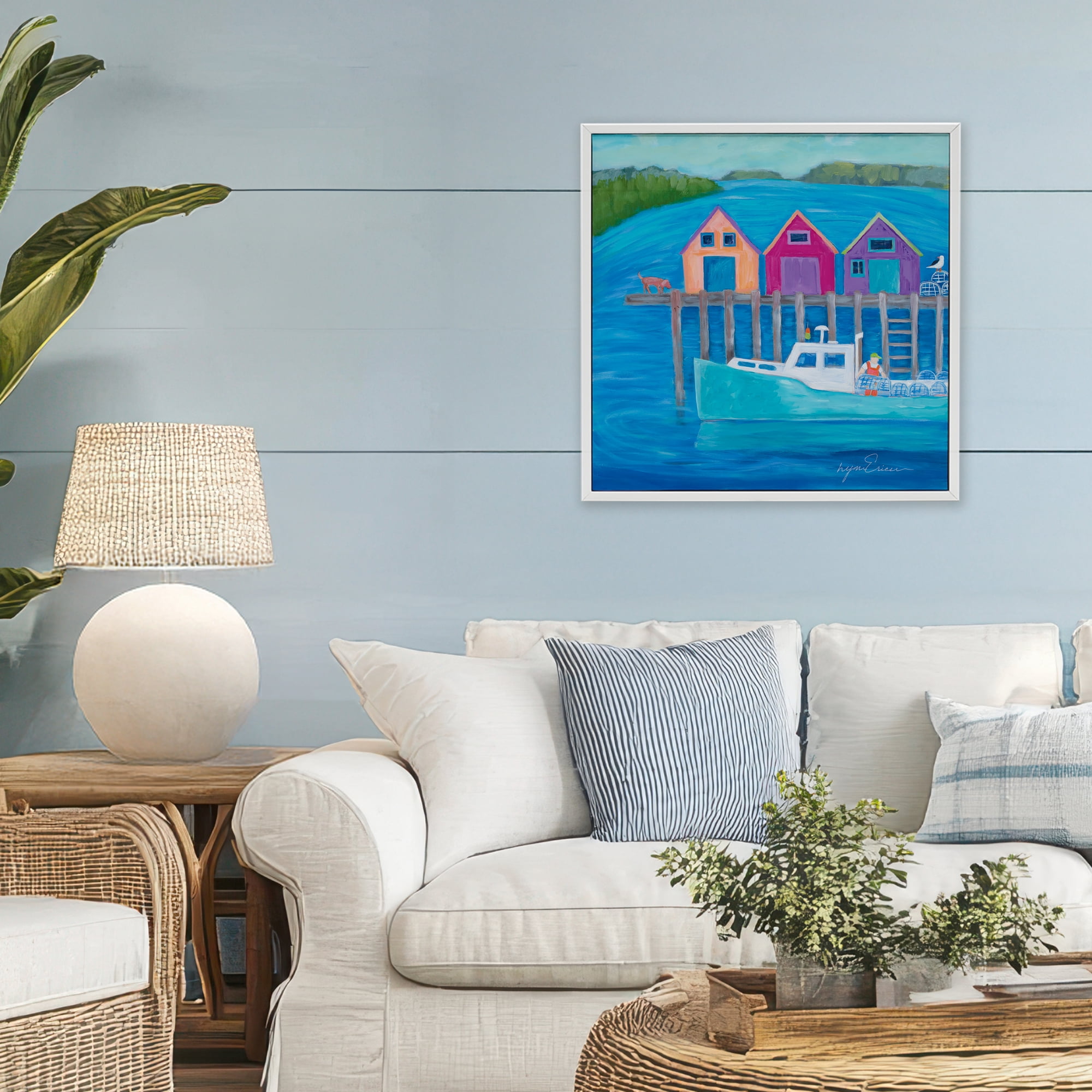Stupell Industries Work Day at Seaside Village White Framed Giclee Art, design by Lynn Ericson Fine Art