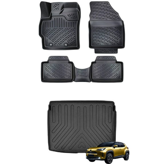Car Floor Mats   UPPER Cargo Liner (Full SET) Compatible for Toyota Yaris Cross 2022-2023 Waterproof | All Weather