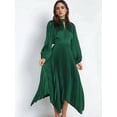 thumbnail image 4 of Women's Elastic Waist Pleated Skirts High Waisted Flowy Asymmetrical Low Midi Skirt for Summer Dark Green L, 4 of 10
