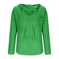 thumbnail image 6 of Otntypg Lightweight Hoodies for Women Jacquard Cable Knit Long Sleeve Drawstring V Neck Hooded Pullover Tops Loose Oversized Casual Tunic Sweatshirts with Pockets Green S, 6 of 8