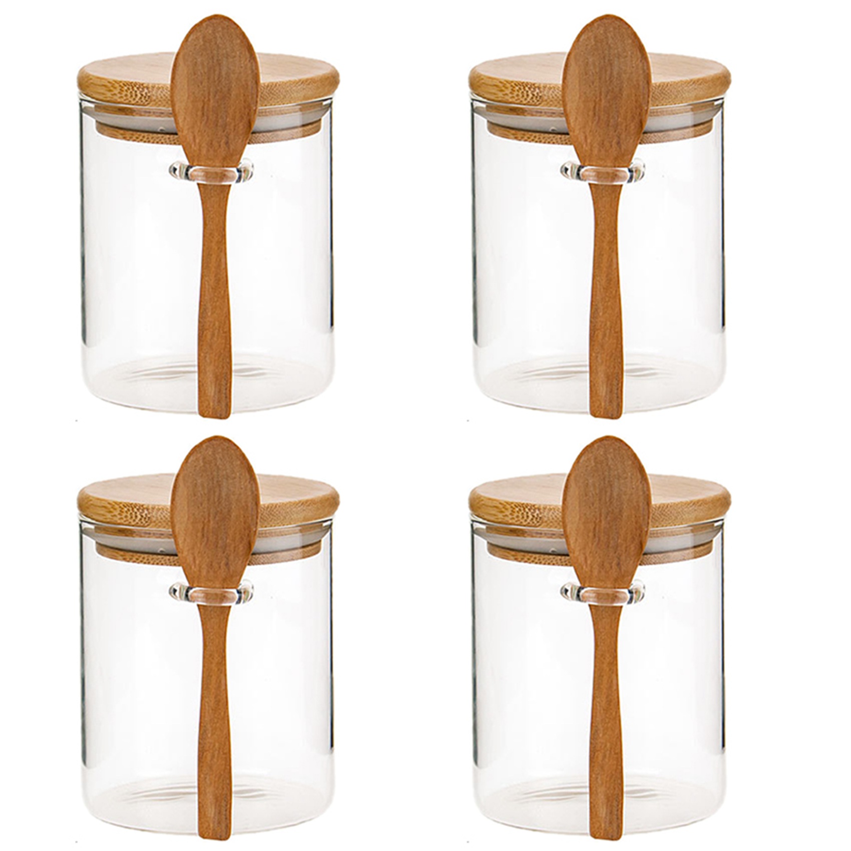 4X Glass Food Airtight Canister Twist Lid Storage Tank Jar Bamboo Food