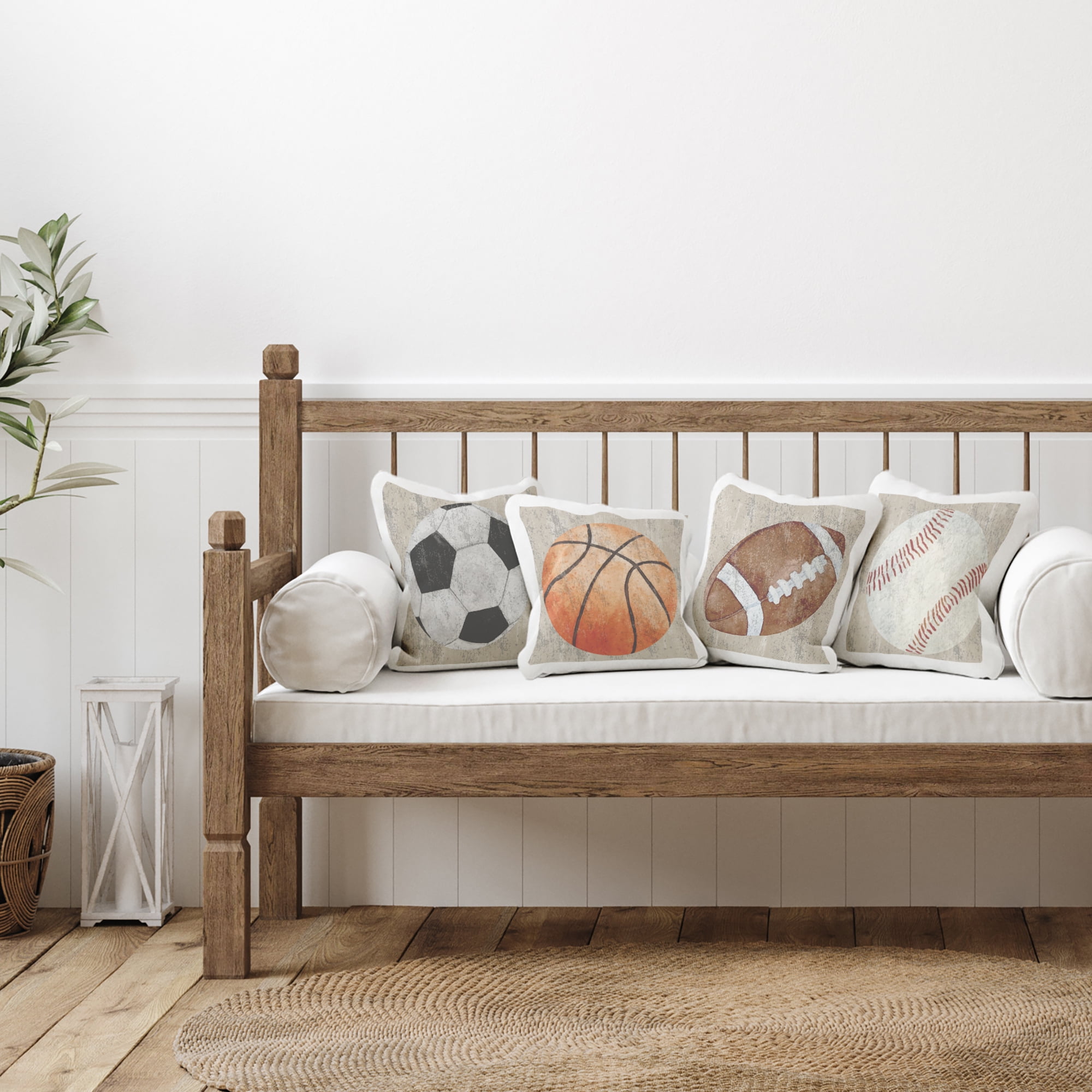 Stupell Industries Rustic Varied Sports Balls 4 Piece Decorative Printed Throw Pillow Set, 18 x 18