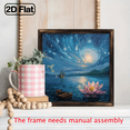 thumbnail image 6 of Wllo0ord 2D Flat, 1pc 8*8 inch Framed Painting on Wood, Serene Night Sky with Pink for Lotus Flower Boat on Blue Waters, Tranquil Blue Golden Night Scene Painting, Perfect for Family Bonding, 6 of 9