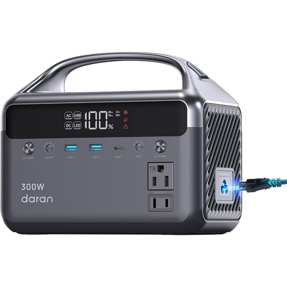 Portable Power Station 300W (600W Surge), 192Wh (60,000mAh) LiFePO4 Battery Backup, 300W AC Outlets, 5.5lbs Ultra-Light Power Bank Station, Solar Generator for Outdoor Camping, Home & Emergency