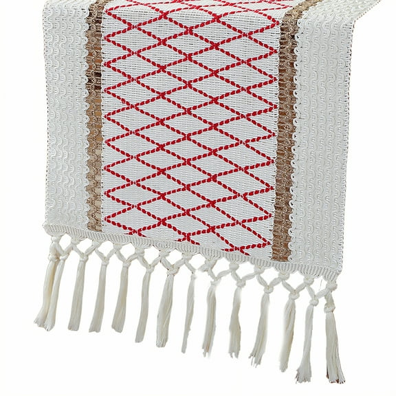 AUQ Table Runner,Breathable Linen Blend Farmhouse Table Runner,Polished Touch Kitchen Table Decor,Style1,30*400cm