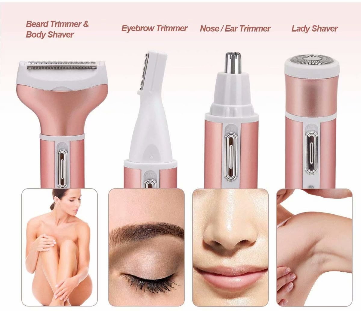 Artrylin Women Shaver 4 in 1 Electric Ladies Shaver Facial Hair Painless Removal Legs Trimmer Waterproof Razor