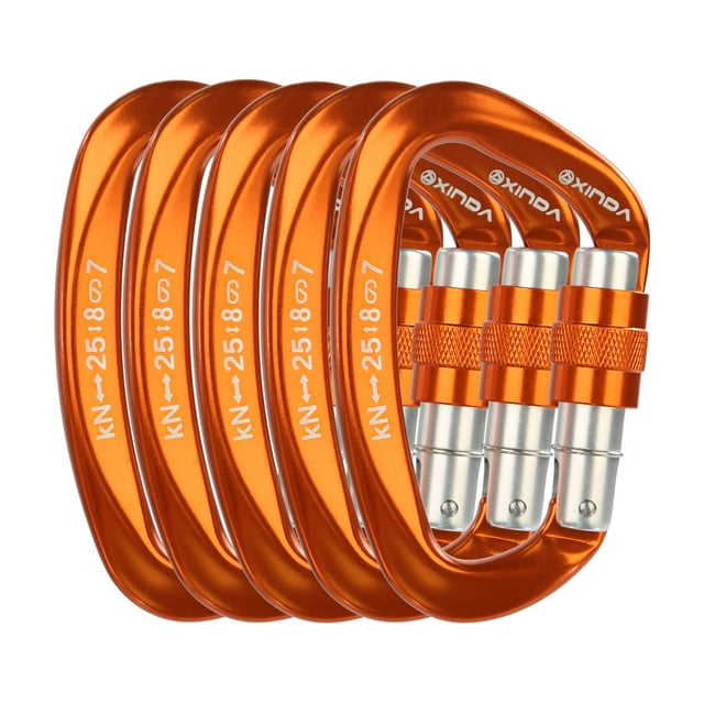 Carabina XINDA con Seguro de Rosca para Escalada en Roca, 5 piezas, Naranja