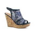 thumbnail image 1 of BLISSFUL STEP Chaussures pour Femmes Sandales à Talon Compensé à Plateforme à Bout Ouvert avec Lacets Bleu Foncé 6, 1 of 7