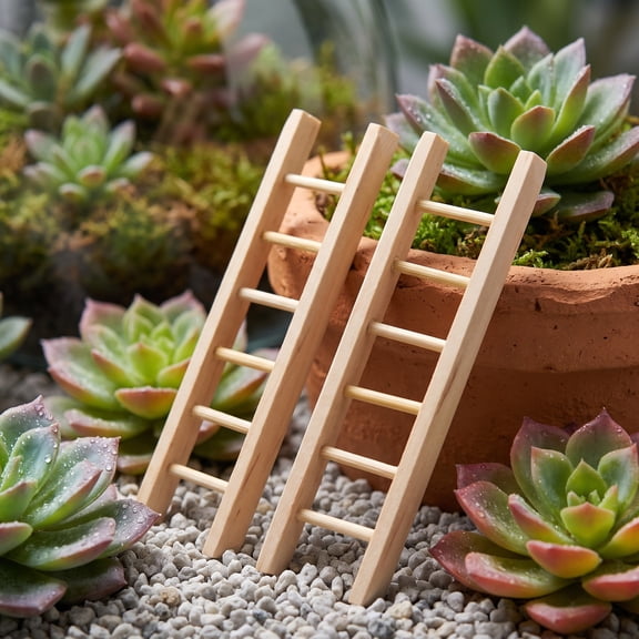 Pungan Set of 2 Mini Wooden Ladders Decorative Miniature Ladder for Home, Kitchen, Christmas & Holiday Decor 3.94 x 1.06 x 0.39 inches