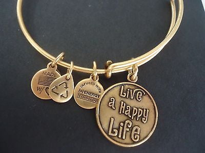LIVE A HAPPY LIFE Russian Gold Charm Bangle New With Tag Card & Box