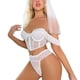 thumbnail image 1 of Conjunto de lencería de malla con hombros descubiertos, cierre frontal abierto, cintura de encaje, panty de malla, sujetador de cosplay, panty, conjunto de lencería con diadema, Blanco XL, 1 of 8