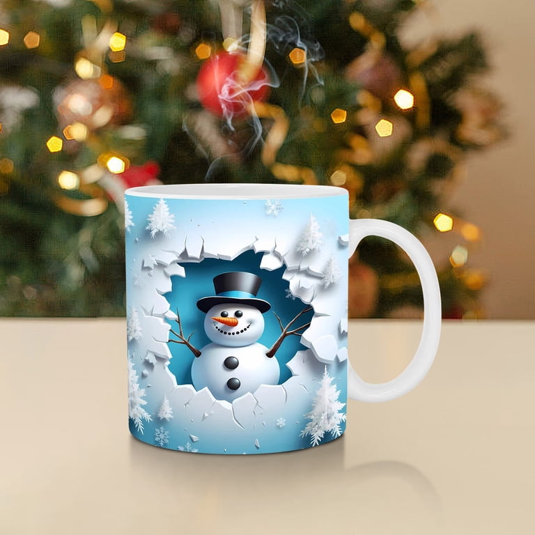 Whaline 2-Pack Christmas Mugs – 3D Snowman Ceramic Cups For Holiday Coffee Or Cocoa