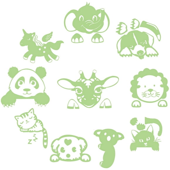 HTOOQ 10pcs Luminous Light Switch Decals Glow in The Dark Cartoon Animal Wall Switch Sticker Light Switch Decor Wall Art Mural Paster for Nursery Decor Green Random Style - -