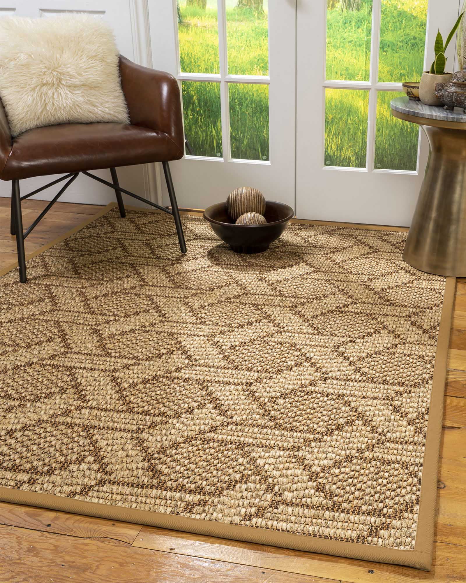 Natural Area Rugs Seattle Custom Sisal Rug, 5' x 8', Oval Khaki Border
